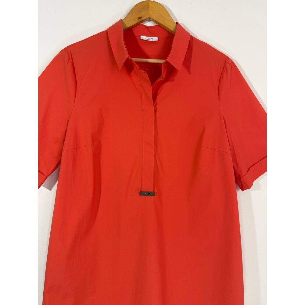 PESERICO Red Orange Shirt Dress Made in Italy Cotton Stretch Pocket IT 46 US 10 - Picture 4 of 13
